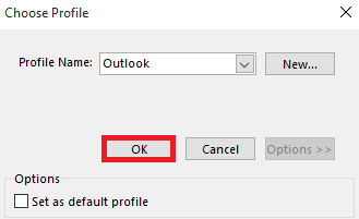 outlook email stuck on loading profile